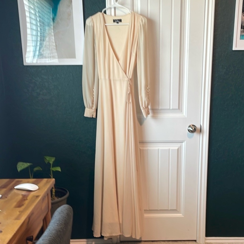 LuLus Cream Maxi Wrap Dress